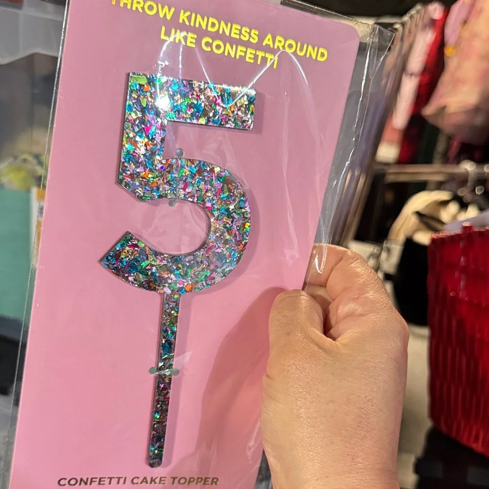 Multicolor Glitter Number 5 Cake Topper